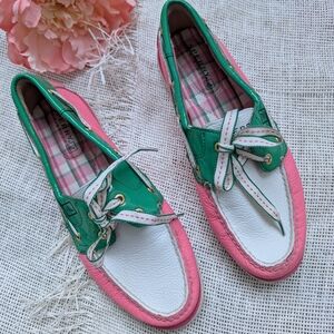 Sperry Women's Pink and Green Boat Shoes